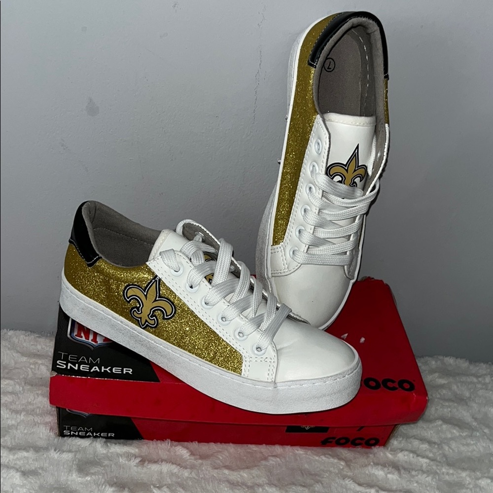 New Orleans Saints Women’s FOCO NFL Team Glitter Sneaker Women’s Size 7 NIB